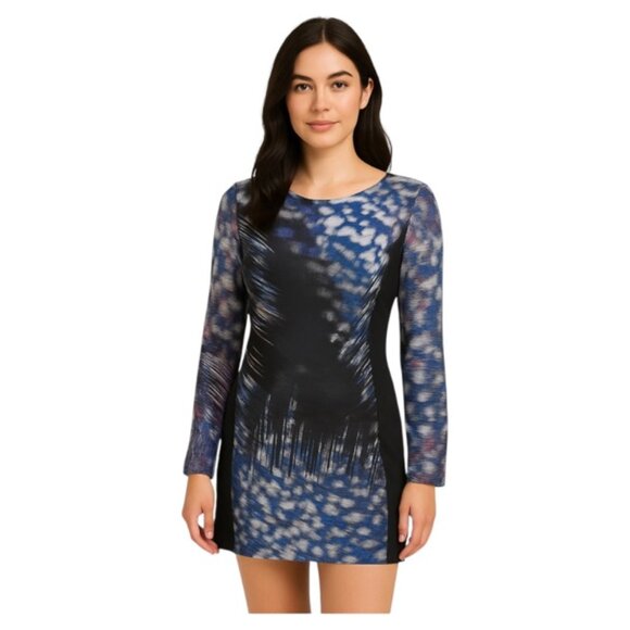 Waverly Size 4 Grey Abstract Tie Dye Watercolor Patterned Long Sleeve Si… - Picture 1 of 6